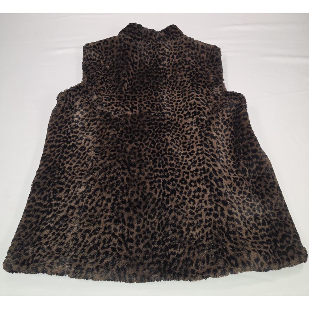 JM Collection Faux Leopard Fur Vest Women's Size Large Brown Black Animal Print